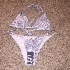 A newspaper pattern bikini